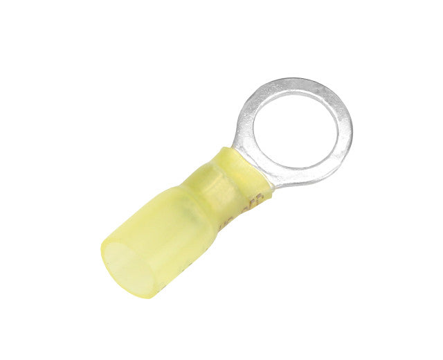 Wire Terminal End; 3/8 Inch Ring Terminal; 12-10 Gauge Wire; Tinned Copper Connector/ Heat Shrink Insulation