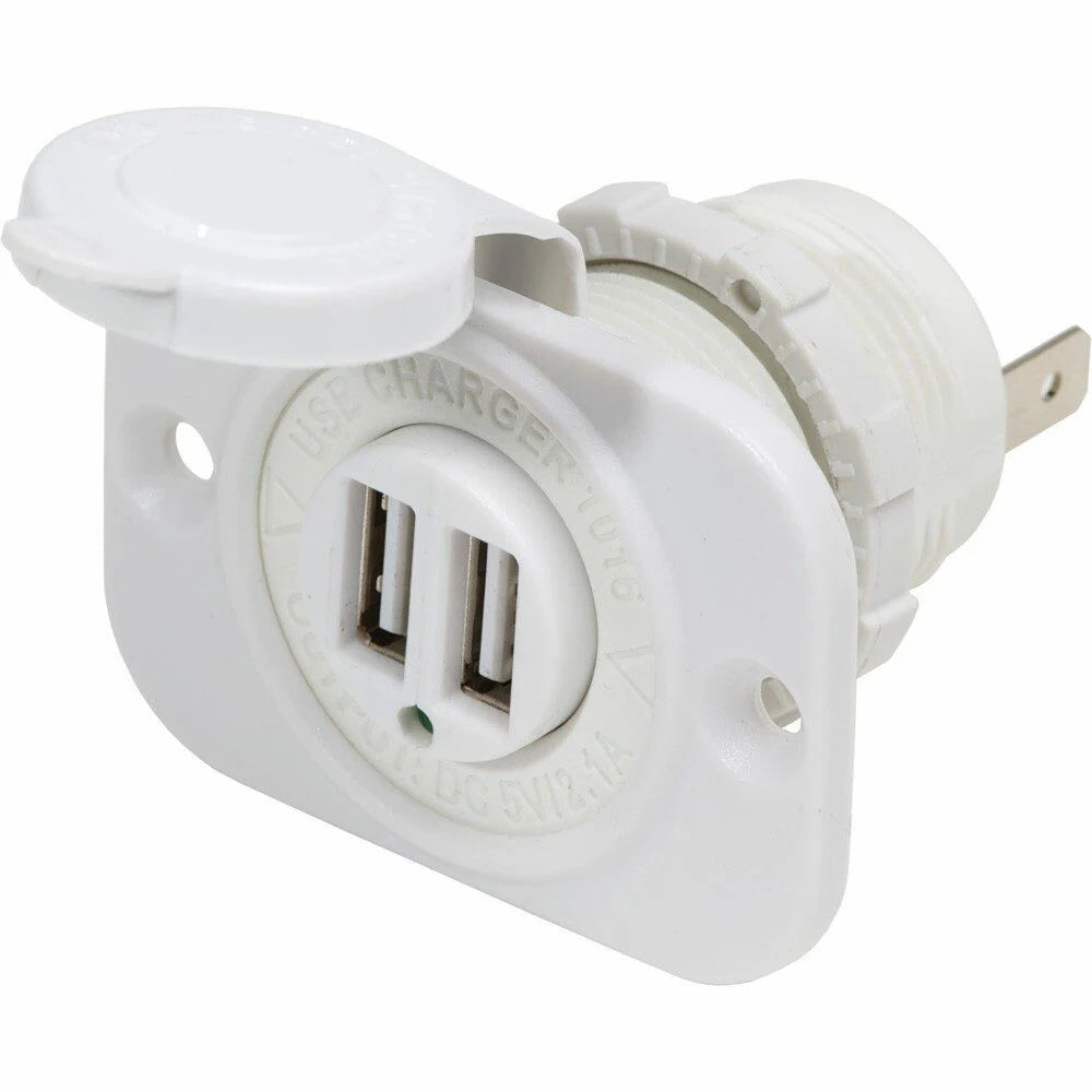 Blue Sea 12/24V Dual USB Charger Socket - 2 USB Ports w/Watertight Cap (White) [1016200]